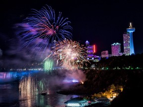 A fireworks display in Niagara Falls.