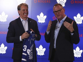 Brendan Shanahan poses with Brad Treliving