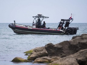A Toronto Police Marine Unit boat is seen in Lake Ontario, Aug. 16, 2020.