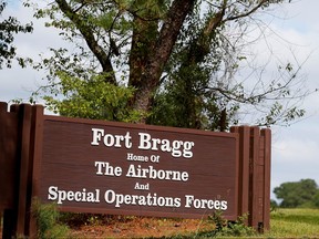 A sign at Fort Bragg is seen in Fayetteville