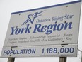 A sign advertising York Region is seen Oct. 18, 2020.