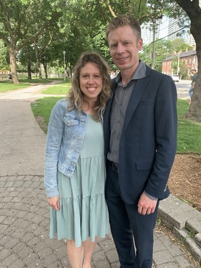 Anthony Furey and his wife Leslie were in Moss Park talking about trying to find ways to help people get off drugs and help the innocent people who are afraid to for for a walk with their kids or go to the park -- Joe Warmington photo