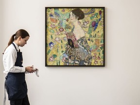 Gustav Klimt's "Dame mit Fächer" -- Lady with a Fan, is shown in this hand out image released by Sotheby's.