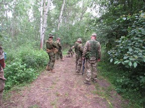 Ukrainian soldiers practice searching for IEDs