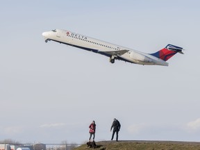 A Delta Air Lines plane takes off from Montreal Trudeau Airport