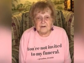 Lilian Groniak, 93, of Shelton, Connecticut lays down the ground rules with a special video she wants played at her funeral.
