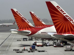 Air India aircrafts stand at Indira Gandhi International Airport in New Delhi, India, April 29, 2011.
