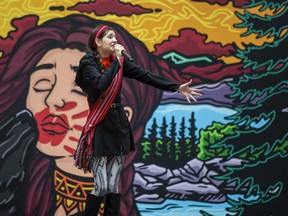 Metis singer Mary Stinchcombe performs at a special event before National Indigenous Peoples Day
