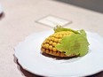 The corn cake at Lysée is made from corn mousse, corn sablé and grilled corn cream.