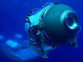 This undated image courtesy of OceanGate Expeditions, shows their Titan submersible launching from a platform