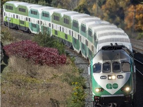 A Go Train arrives in Toronto, Thursday October 27, 2022.