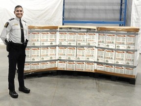 Metro Vancouver director of The Canada Border Services Agency (CBSA) Rahul Coelho announces the largest CBSA seizure of Methamphetamine to date, in Delta, B.C. on June 14, 2023. (NICK PROCAYLO/PNG)