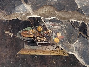 a still life, found by the new Regio IX excavations, depicted on the wall