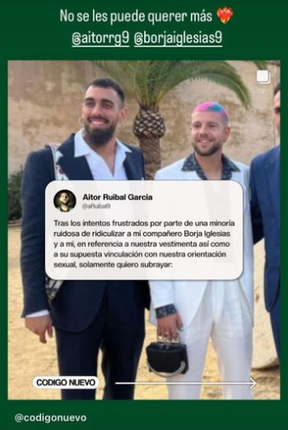 Aitor Ruibal holds a handbag with his partner in an image posted to Instagram.