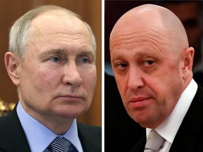 This combination of photos shows Russian President Vladimir Putin (left) and Yevgeny Prigozhin (right).