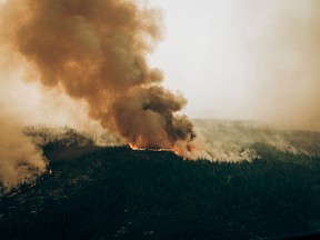 A wildfire raging west of Chibougamau, in Northern Quebec, is shown in a June 4, 2023, handout photo.