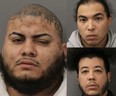 Suspected members of MS-13 – (left) Carlos Ricardo Gutierrez, 27, (top right) Kenny Banchon Urbina, 30, and (bottom right) Carlos Pena Torrez, 34, all of Toronto – are charged with attempted murder for the shooting of a man, 65, in Schomberg on Sunday, Feb. 12, 2023.