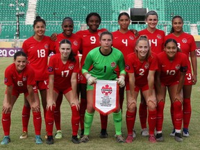 Canada's Under-20 starting eleven pose for a photo prior to their game against the U.S.A. at the CONCACAF Under-20 Women's Championship in Santo Domingo, Dominican Republic in this Tuesday, May 30, 2023.
