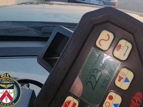 Toronto Police tweeted an officer stopped a motorist who was allegedly travelling 223 km/h in a 100 km/h zone in the Hwy. 27-Hwy. 427 area at 6 a.m. on Tuesday.