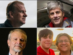 This combination of pictures created on June 21, 2023 shows Titan submersible passengers (left to right, top to bottom) Hamish Harding, Stockton Rush, Paul-Henri Nargeolet, Suleman Dawood and his father Shahzada Dawood.