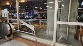 This broken window at Kennedy TTC station is also a metaphor for the mess than Toronto has become