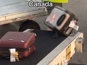 Luggage rolls off loading belt