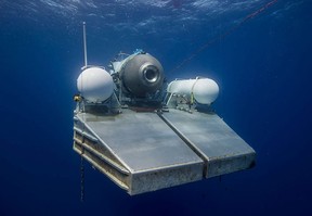 undated image courtesy of OceanGate Expeditions, shows their Titan submersible on a platform