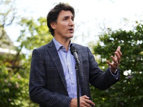 Prime Minister Justin Trudeau is pictured at a press conference in Reykjavik