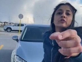 A woman is filmed during an alleged road-rage incident in Brampton.