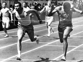 Harry Jerome (left) races against Willie Turner in 1967.