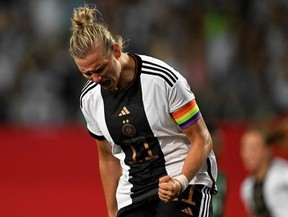 Germany's forward Alexandra Popp celebrates scoring a goal during an International friendly.