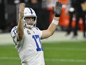 Indianapolis Colts quarterback Philip Rivers celebrates after a touchdown.