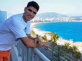Spain's Carlos Alcaraz poses during the Hopman Cup tennis tournament in Nice, France.