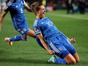 Cristiana Girelli of Italy celebrates after scoring her team's first goal during the FIFA Women's World Cup.