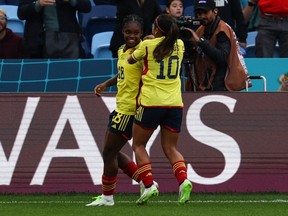 Colombia's Linda Caicedo (left) celebrates scoring her team's second goal against South Korea.