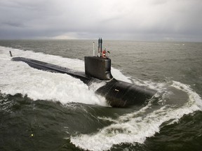 A Virginia-class attack submarine undergoes sea trials.