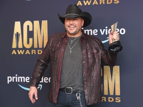 Jason Aldean, winner of the Single of the Year award for 'If I Didn't Love You', poses in the press room during the 57th Academy of Country Music Awards at Allegiant Stadium on March 07, 2022 in Las Vegas.