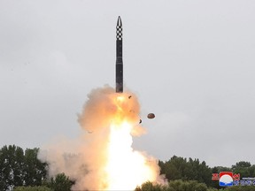 An intercontinental ballistic missile is test-fired.