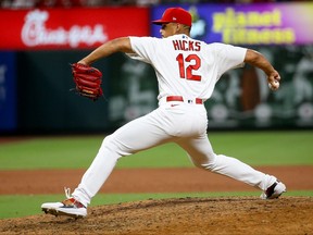 Jordan Hicks delivers a pitch while with the St. Louis Cardinals. He is excited to be joining the Blue Jays.