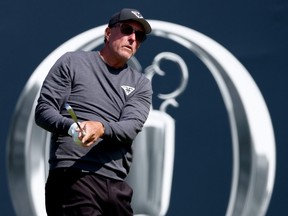Phil Mickelson tees off at the Open Championship.