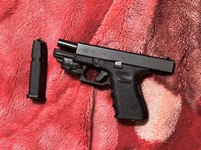 A gun seized after a carjacking in Markham is pictured in this photo provided by York Regional Police.