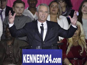 Robert F. Kennedy Jr. speaks at an event where he announced his run for president on April 19, 2023, at the Boston Park Plaza Hotel, in Boston.