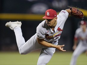 Relief pitcher Jordan Hicks throws for the St. Louis Cardinals. Hicks will provide a big boost to the Blue Jays bullpen.