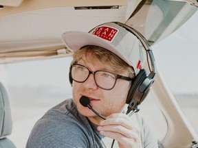 Oakville's Callum Wallace takes off from the Burlington airport to fly solo around the world and raise funds and awareness for homeless single parents on Tuesday, Aug. 1, 2023.