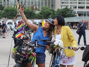 An image posted by Olivia Chow after her bike ride to City Hall on Wednesday, July 12, 2023 to take the oath of office as mayor.