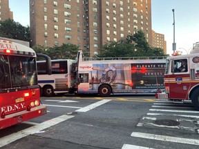 The scene of a bus crash in Manhattan is pictured in this photo shared on the Twitter account of the New York City Fire Department.