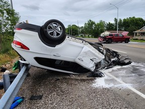 An image from OPP of an SUV after it rear-ended a pickup truck on Tuesday, July 11, 2023.