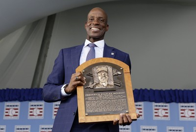 The plaque of inductee Scott Rolen is seen on the stage during the News  Photo - Getty Images