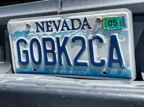 Nevada licence plate that reads "GOBK2CA