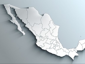 Modern White Map of Mexico with States with Counties With Shadow